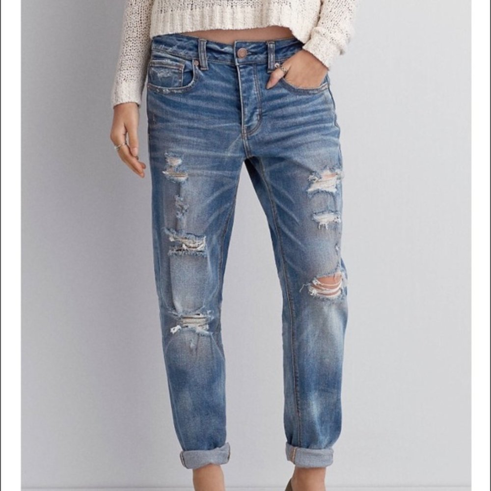 American Eagle Boy Fit Ripped Artist Crop Jeans 4